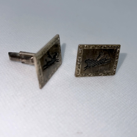 VINTAGE CUFF LINKS STAMPED “STERLING 925” SILVER WESTERN BRONCO HORSE - Picture 3 of 8